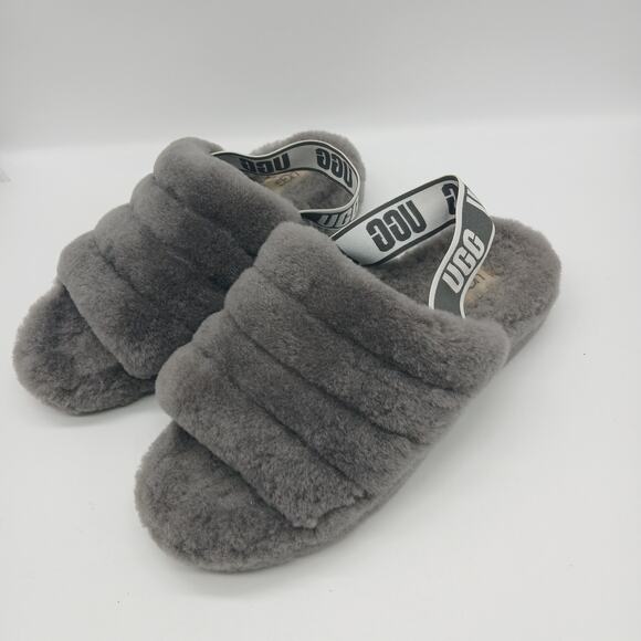 UGG Shoes - UGG Women's Slip on Fluff Yeah Slide Slipper Shoes Charcoal Gray Size 9